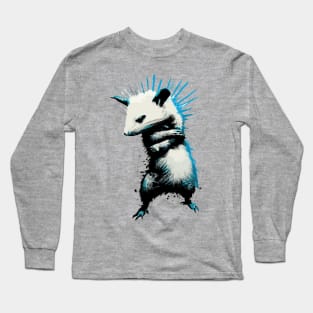 Funny retro punk opossum street art Long Sleeve T-Shirt